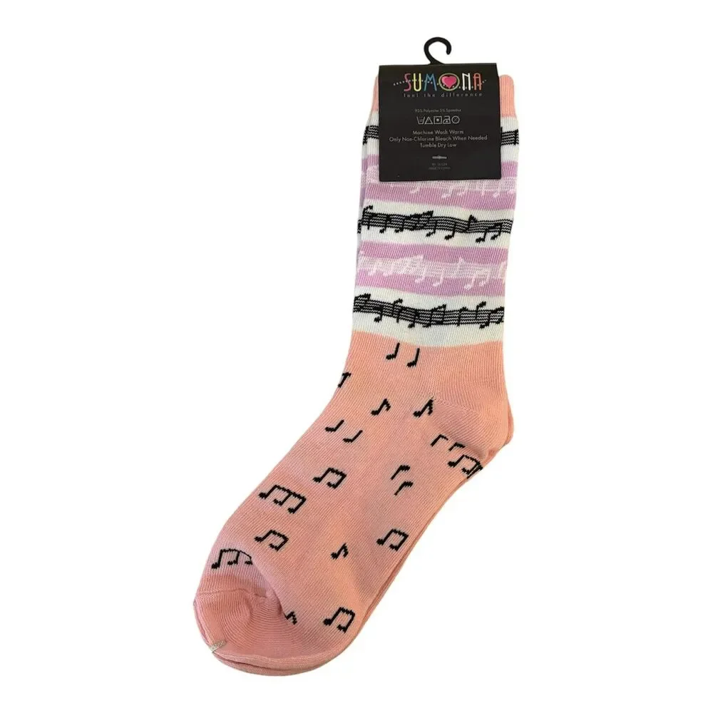 Sumona Music Notes Crew Socks Shoe Size 4-10 - New with Tags NWT